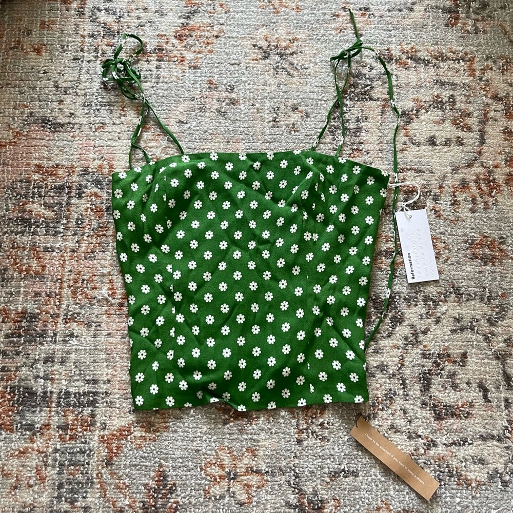 NWT Reformation Meyer Green Floral Tie Shoulder Top in Hannah Daisy size 4